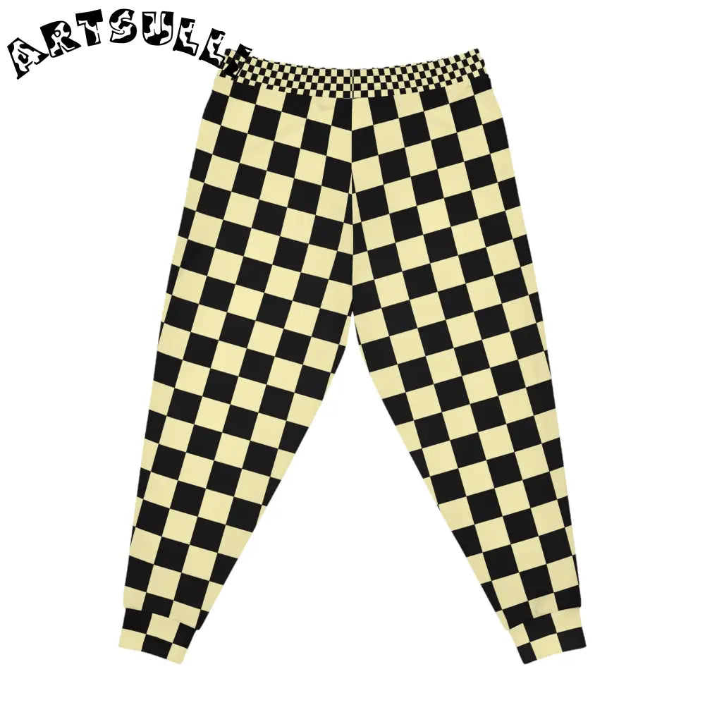 JAKKOUTTHEBXX Checkerboard Black and Yellow Athletic Joggers (AOP)