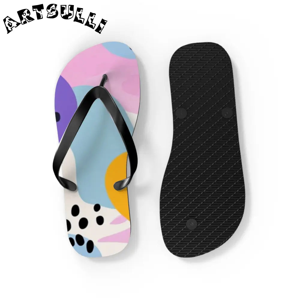 JAKKOUTTHEBXX Colorful Abstract Dots and Shapes Flip Flops