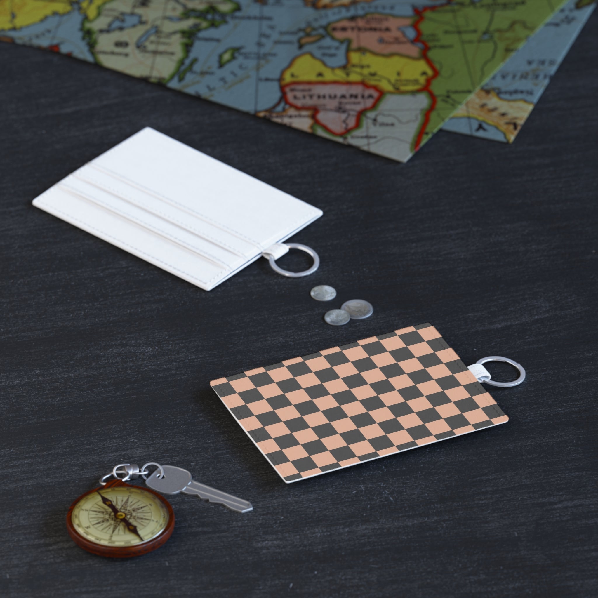 Checkerboard Soft Orange and Black Saffiano Leather Card Holder, Artsulli - Art is Long, Life is Short, Accessories, , , , , , , 