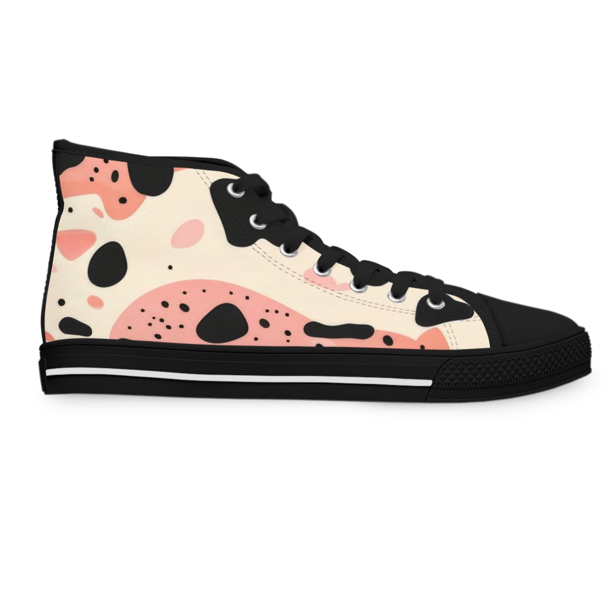 Organic Cow Print Cream and Pink Women's High Top Sneakers, Artsulli - Art is Long, Life is Short, Shoes, , , , , , , 