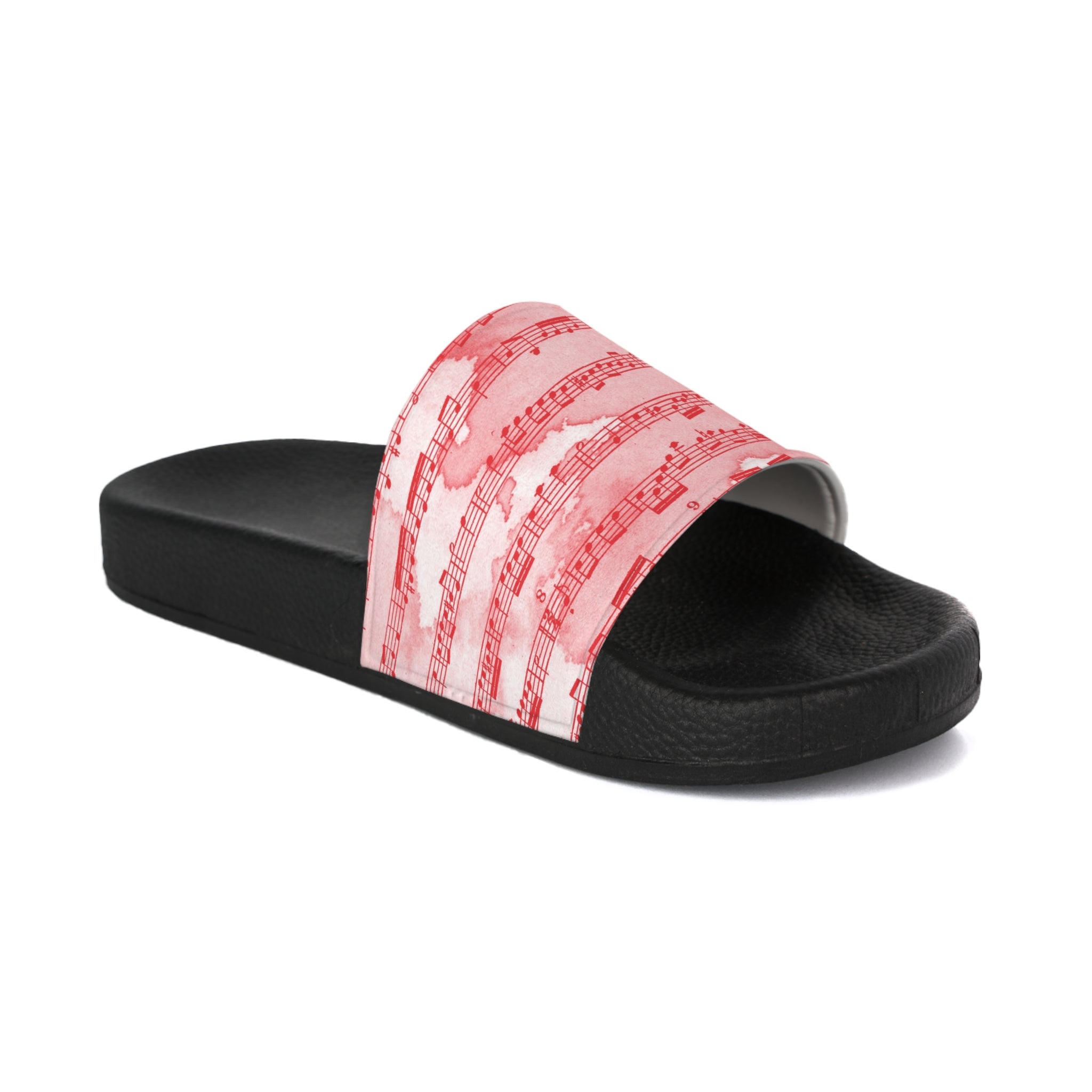 Drip Spill Type Beat Sheet Music Red Men's Slide Sandals, Artsulli - Art is Long, Life is Short, Shoes, , , , , , , 
