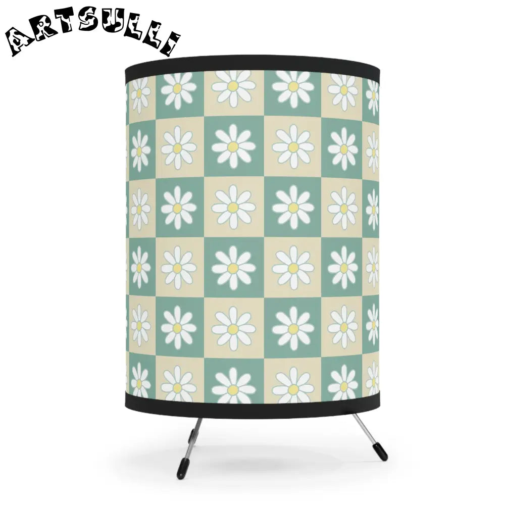 JAKKOUTTHEBXX Retro Daisy Checkerboard Green and Tan Tripod Lamp
