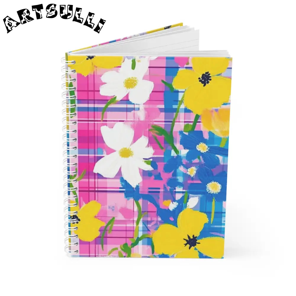 JAKKOUTTHEBXX Plaid Garden Pink and Purple Spiral Notebook