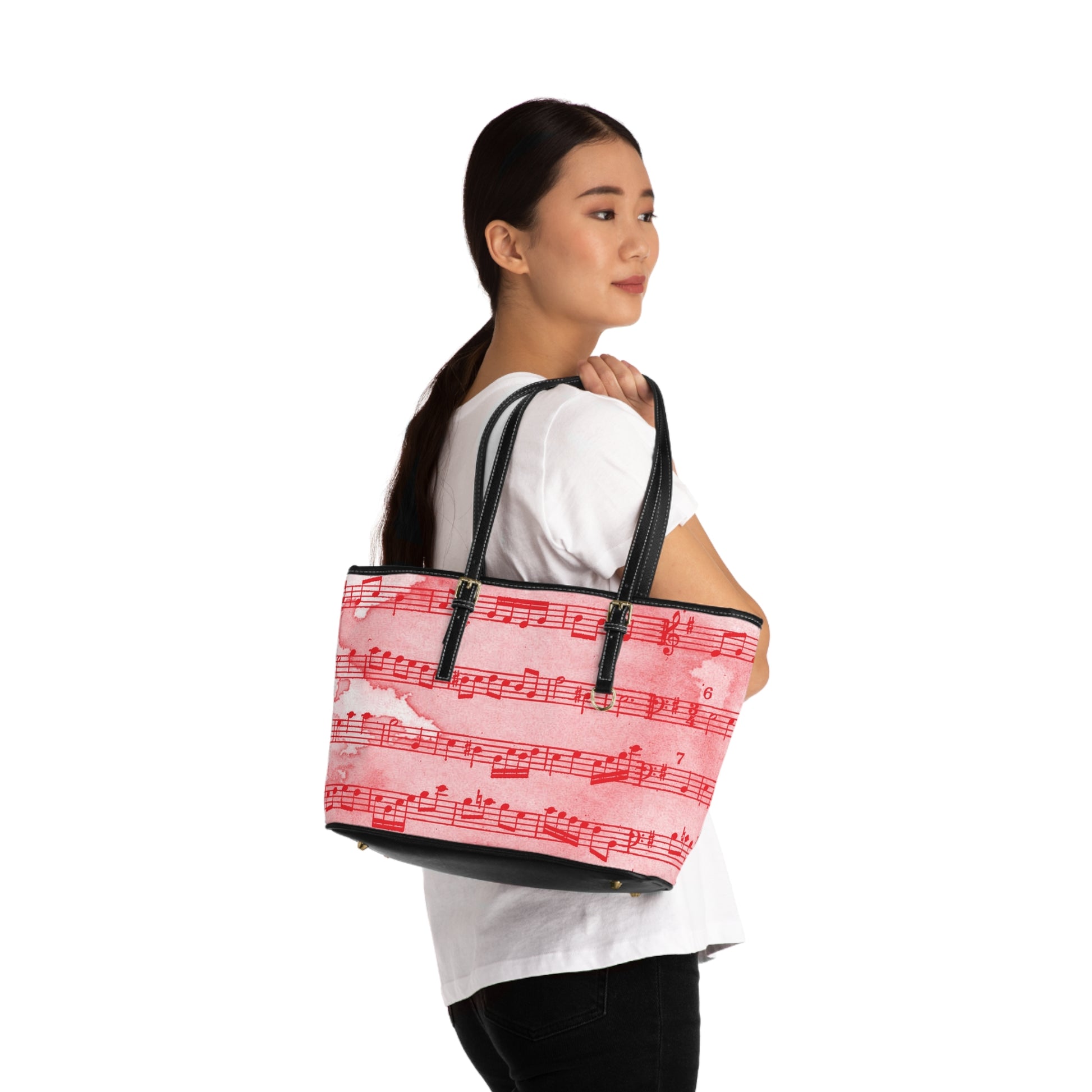 Drip Spill Type Beat Sheet Music Red PU Leather Shoulder Bag, Artsulli - Art is Long, Life is Short, Bags, , , , , , , 