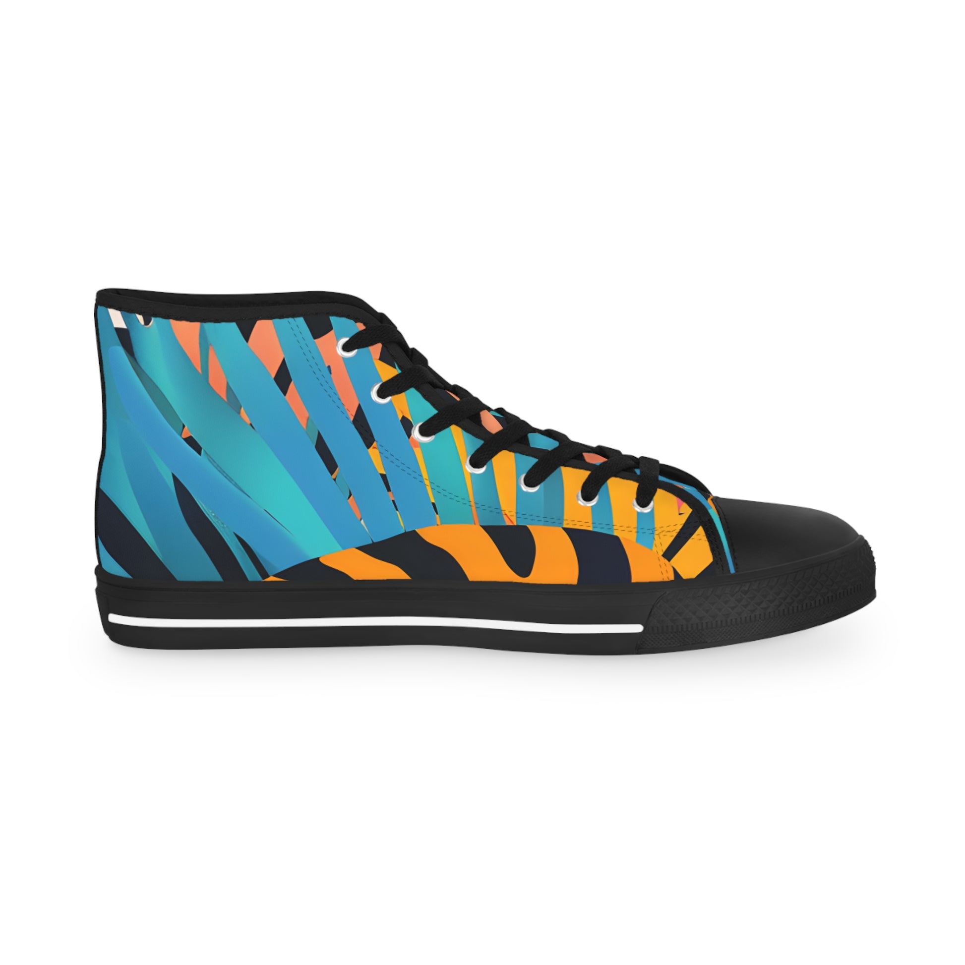 Palm Leaves x Tiger Stripes III Orange and Blue Men's High Top Sneakers, Artsulli - Art is Long, Life is Short, Shoes, , , , , , , 