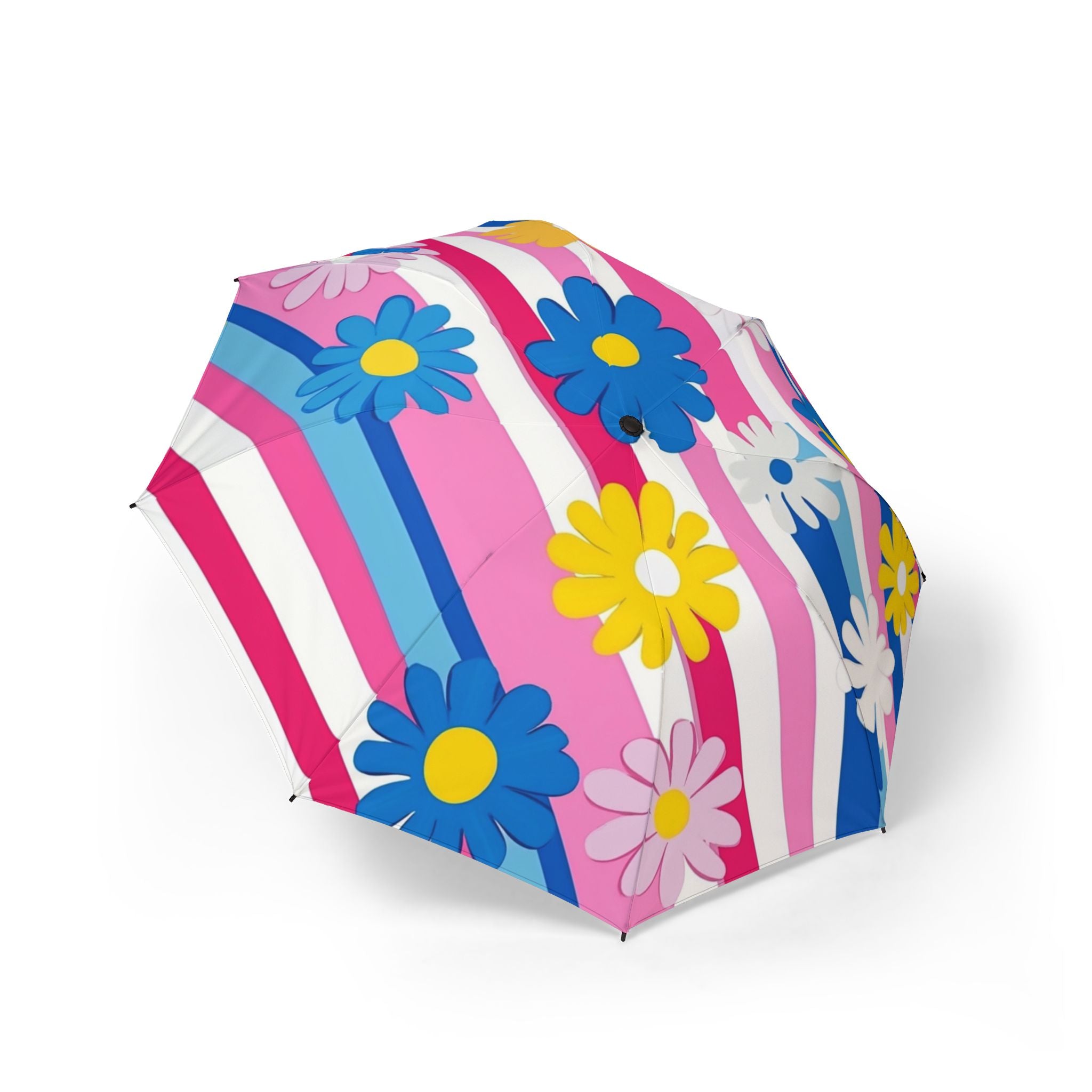 Flowers x Stripes Multi-Color Semi-Automatic Foldable Umbrella, Artsulli - Art is Long, Life is Short, Accessories, Size, One size, , , , , 56276420997862