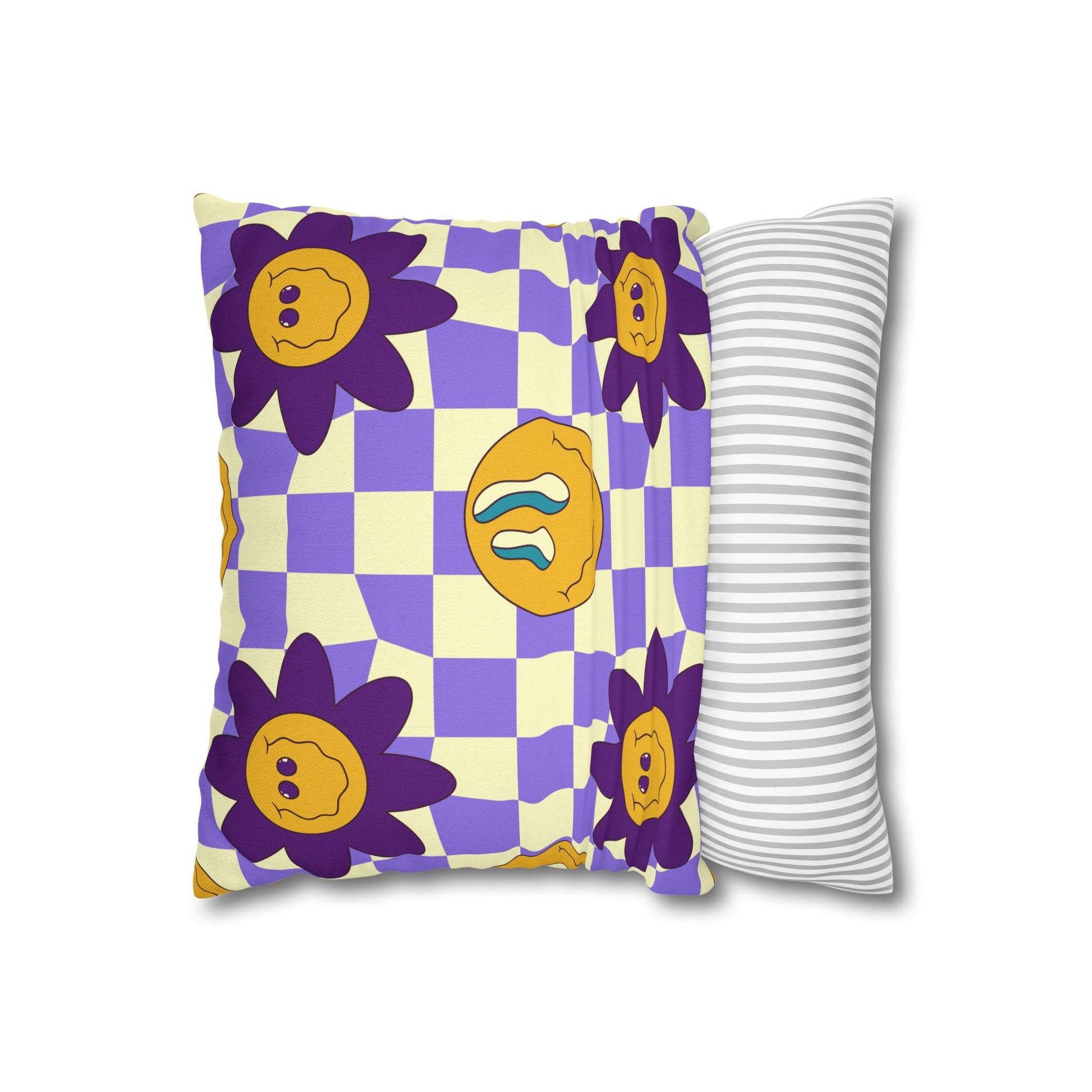 Trippy Flower Power Motifs Spun Polyester Square Pillowcase, Artsulli - Art is Long, Life is Short, Home Decor, , , , , , , 