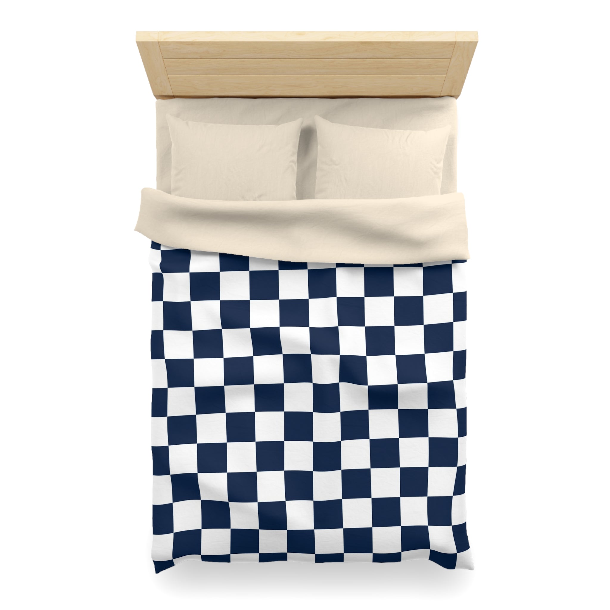 Checkerboard White and Navy Blue Microfiber Duvet Cover, Artsulli - Art is Long, Life is Short, Home Decor, , , , , , , 