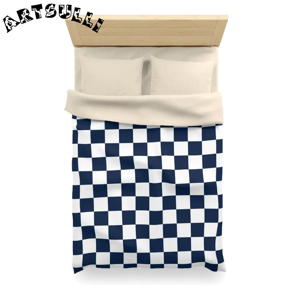 JAKKOUTTHEBXX Checkerboard White and Navy Blue Microfiber Duvet