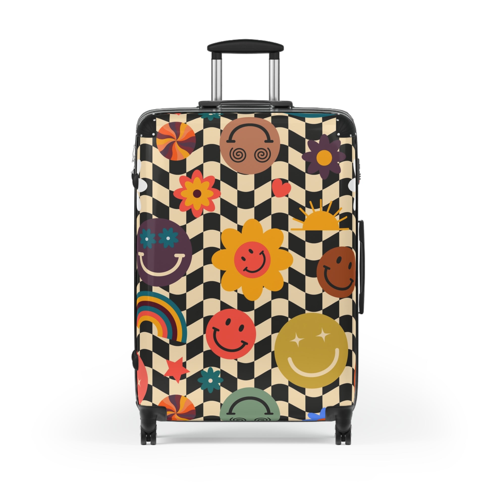 Trippy x Wavy Checkerboard x Smiley Face x Rainbow x Flowers Multi-Color Suitcase, Artsulli - Art is Long, Life is Short, Bags, , , , , , , 