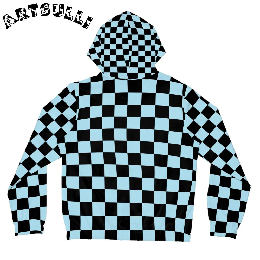 JAKKOUTTHEBXX Checkerboard Black and Blue Women’s Full-Zip Hoodie