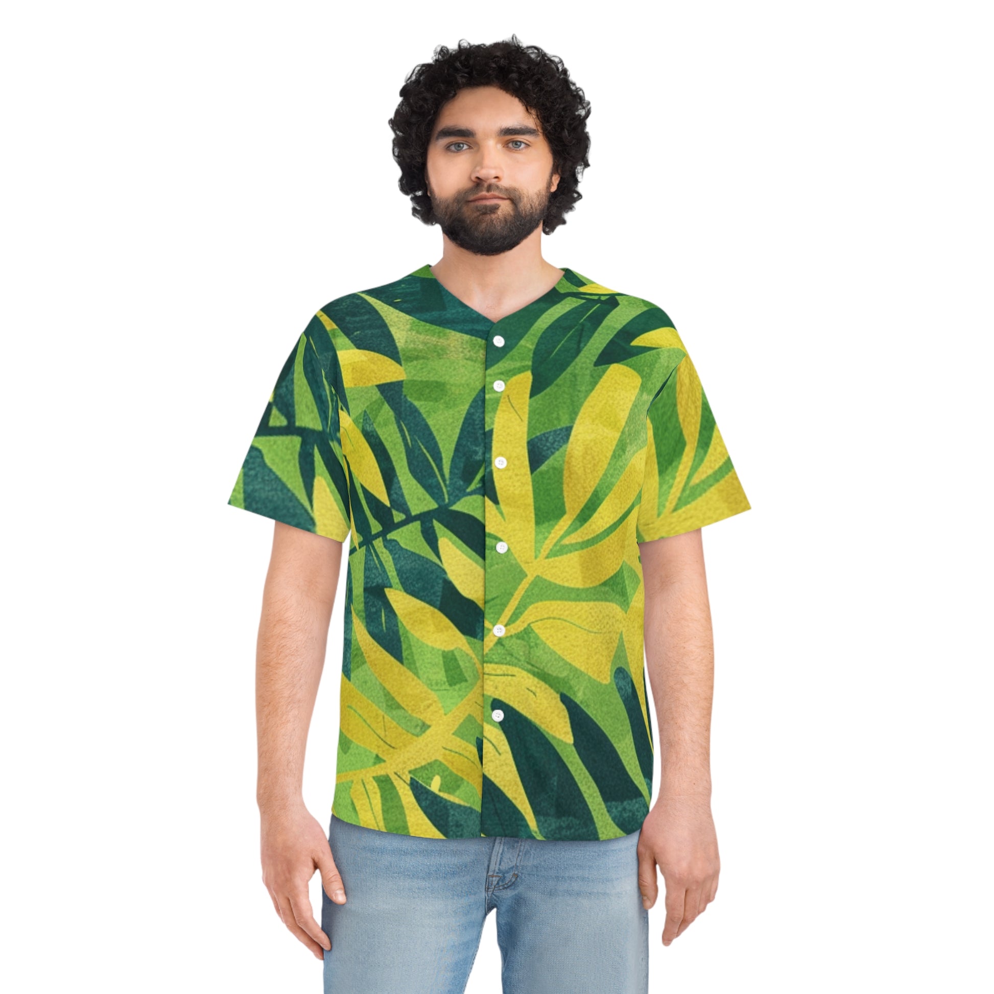 Green Leaf x Yellow Leaf x Tropical x Jungle Men's Baseball Jersey (AOP), Artsulli - Art is Long, Life is Short, All Over Prints, , , , , , , 