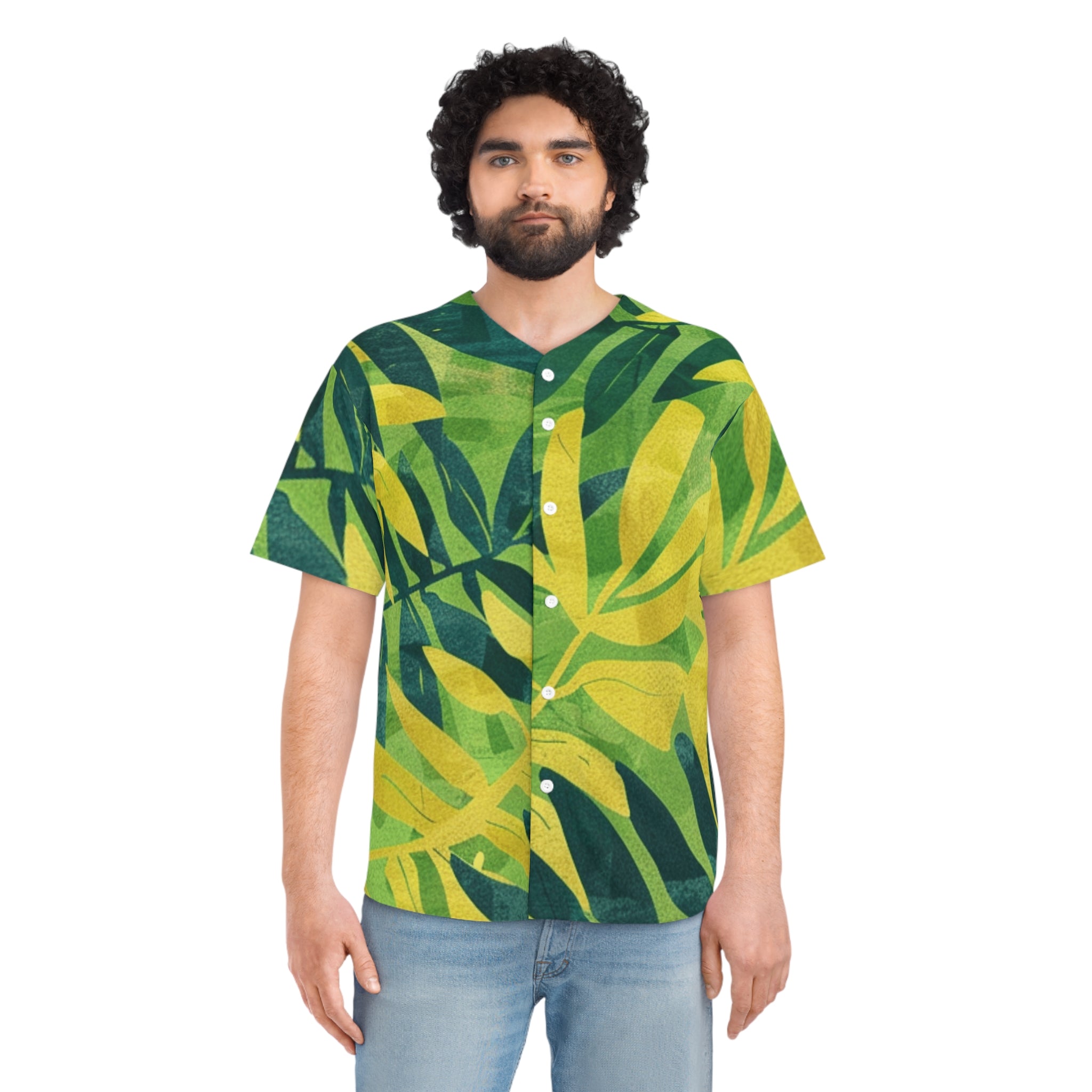 Green Leaf x Yellow Leaf x Tropical x Jungle Men's Baseball Jersey (AOP), Artsulli - Art is Long, Life is Short, All Over Prints, , , , , , , 