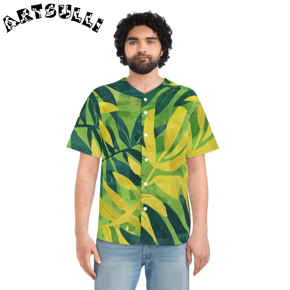 JAKKOUTTHEBXX Tropical Leaf Print Baseball Jersey JAKKOUTTHEBXX