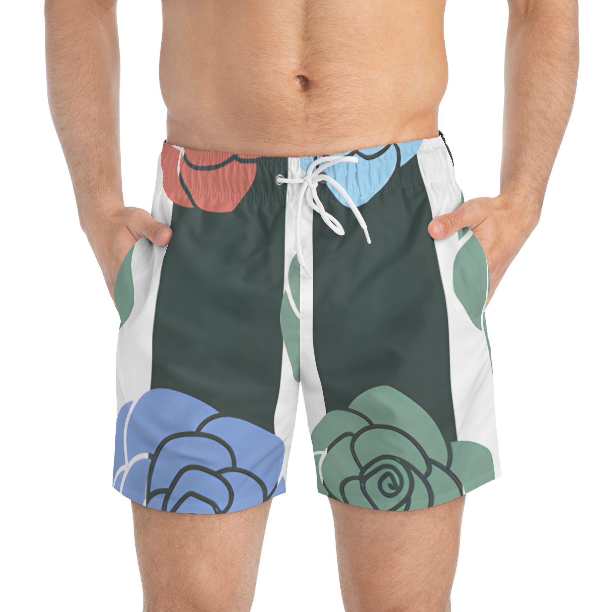 Stripes x Roses Black and White Swim Trunks (AOP), Artsulli - Art is Long, Life is Short, All Over Prints, , , , , , , 