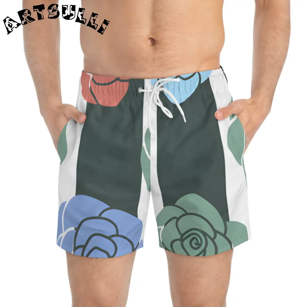 JAKKOUTTHEBXX Stripes x Roses Black and White Swim Trunks (AOP)