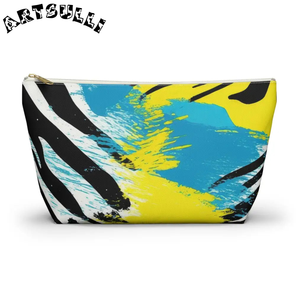 Zebra Stripes x Leapord Print x Paint Splatter Multi-Color Accessory Pouch w T-bottom, Artsulli - Art is Long, Life is Short, Bags, Size, Large, Color, White zipper, , , 17705259543495