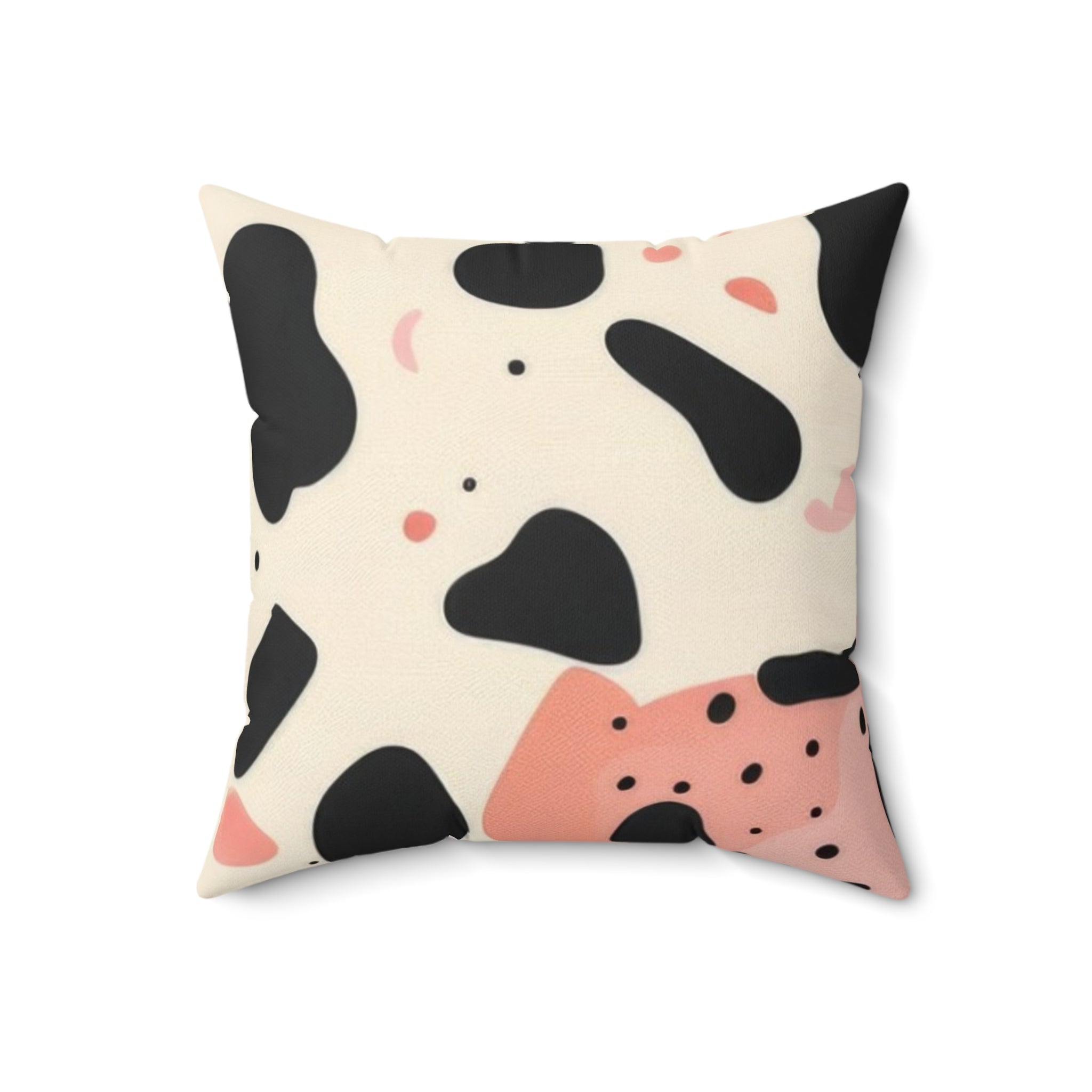 Organic Cow Print Cream and Pink Spun Polyester Square Pillow, Artsulli - Art is Long, Life is Short, Home Decor, Size, 18" × 18", , , , , 85841755828562