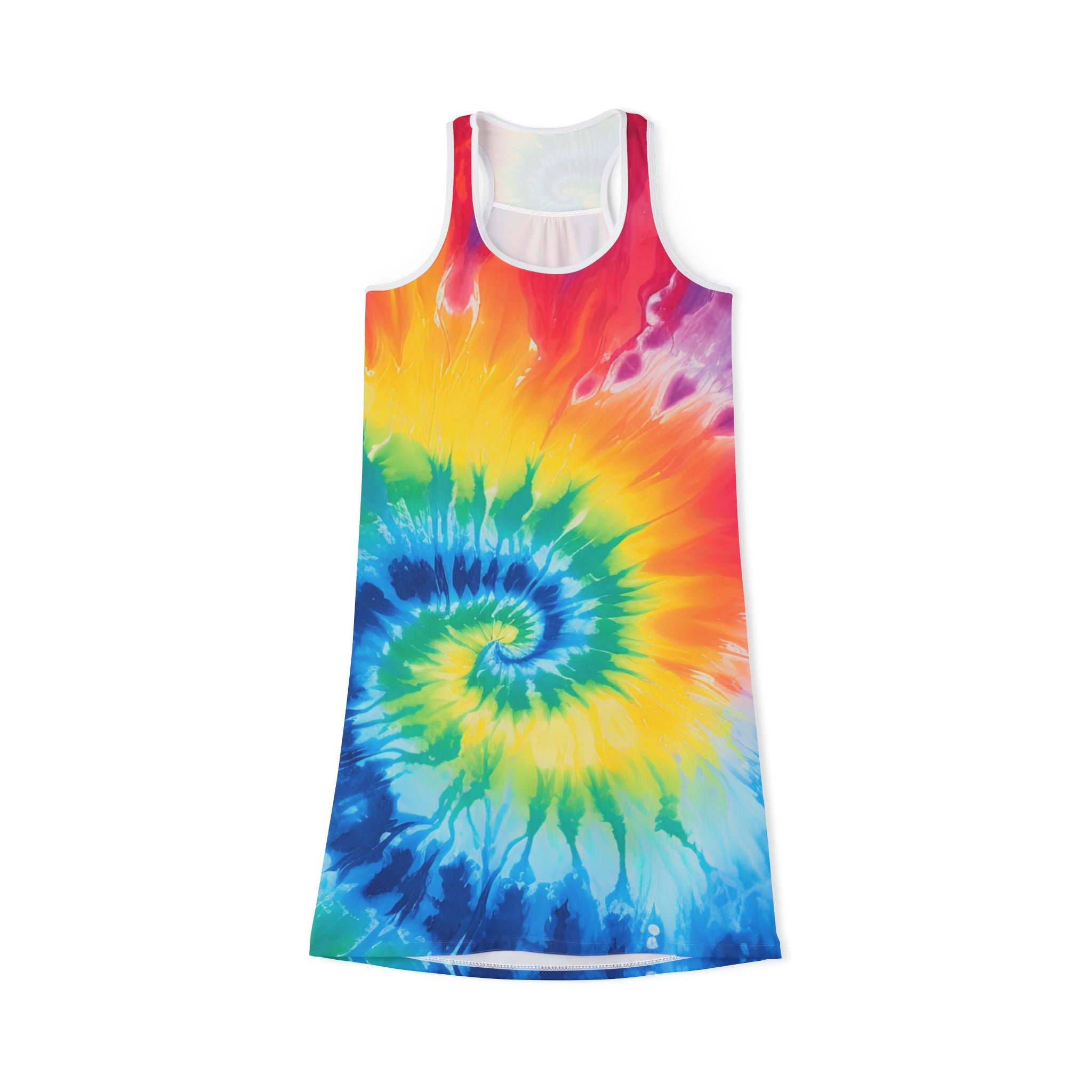 Tie Dye Women's Racerback Dress (AOP), Artsulli - Art is Long, Life is Short, Tank Top, Size, XS, Color, White, , , 33230445723160123306