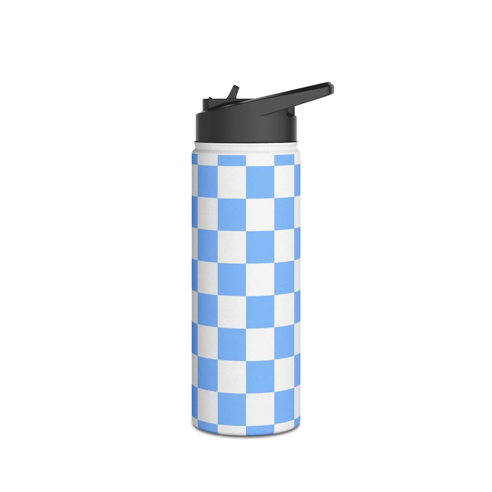 Checkerboard White and Light Blue Stainless Steel Water Bottle, Standard Lid, Artsulli - Art is Long, Life is Short, Mug, , , , , , , 