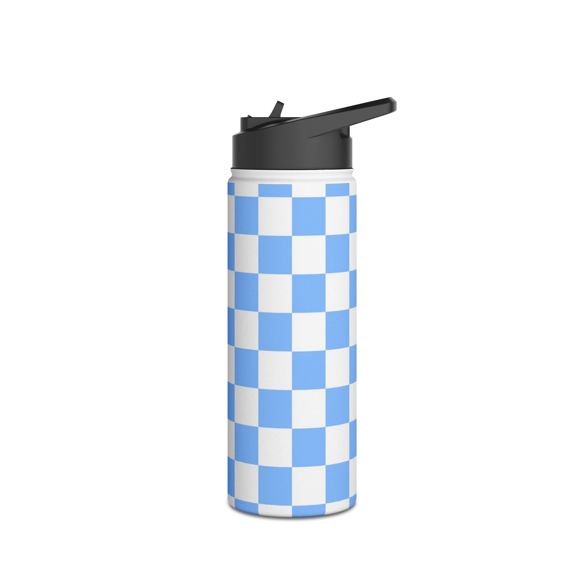 Checkerboard White and Light Blue Stainless Steel Water Bottle, Standard Lid, Artsulli - Art is Long, Life is Short, Mug, , , , , , , 
