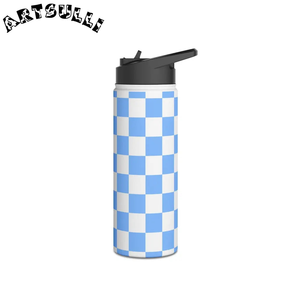 JAKKOUTTHEBXX Checkerboard White and Light Blue Stainless Steel