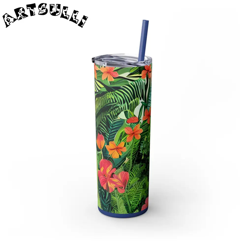 JAKKOUTTHEBXX White Tropical Leaf and Flower Tumbler JAKKOUTTHEBXX