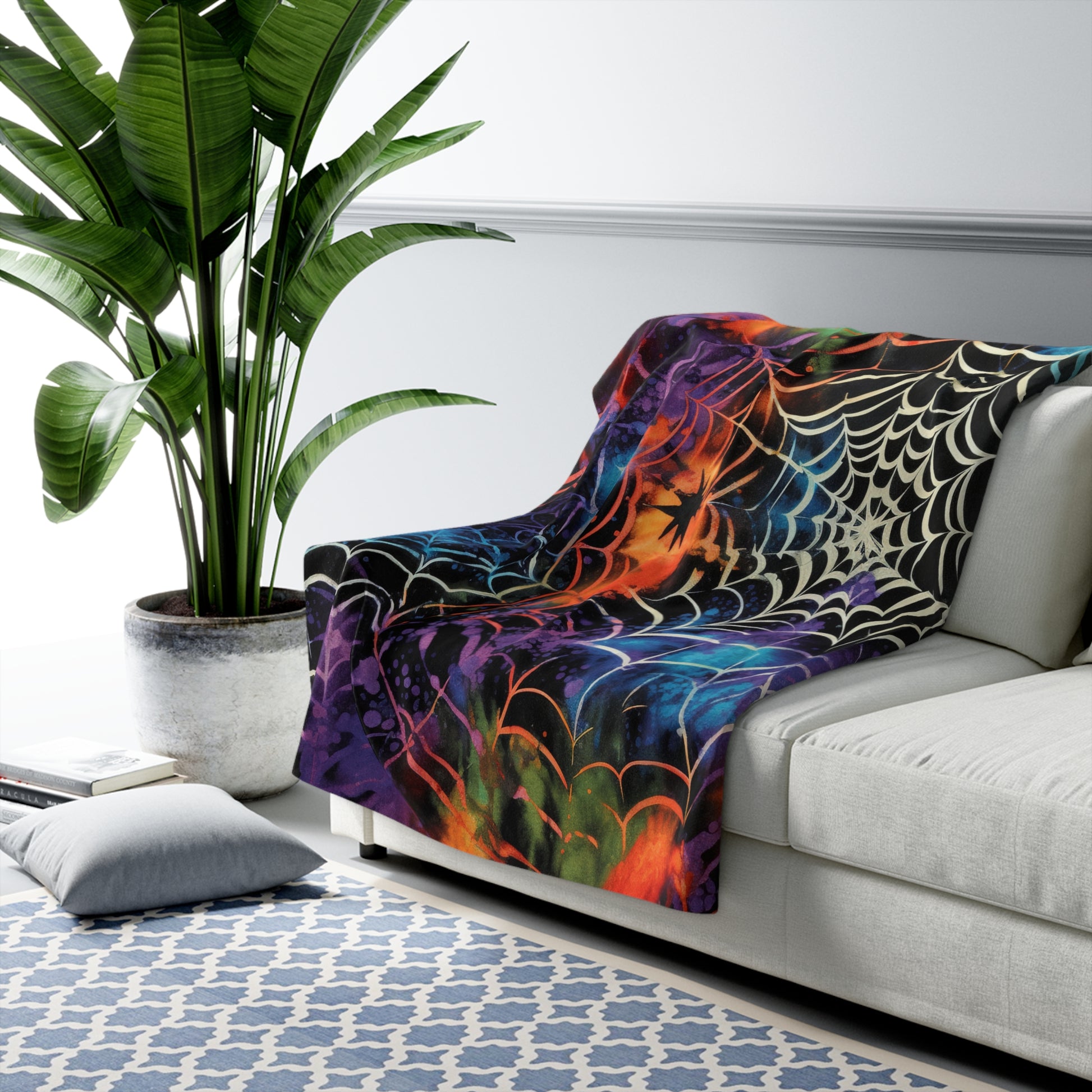 Spider Web Tie Dye Sherpa Fleece Blanket, Artsulli - Art is Long, Life is Short, Home Decor, , , , , , , 