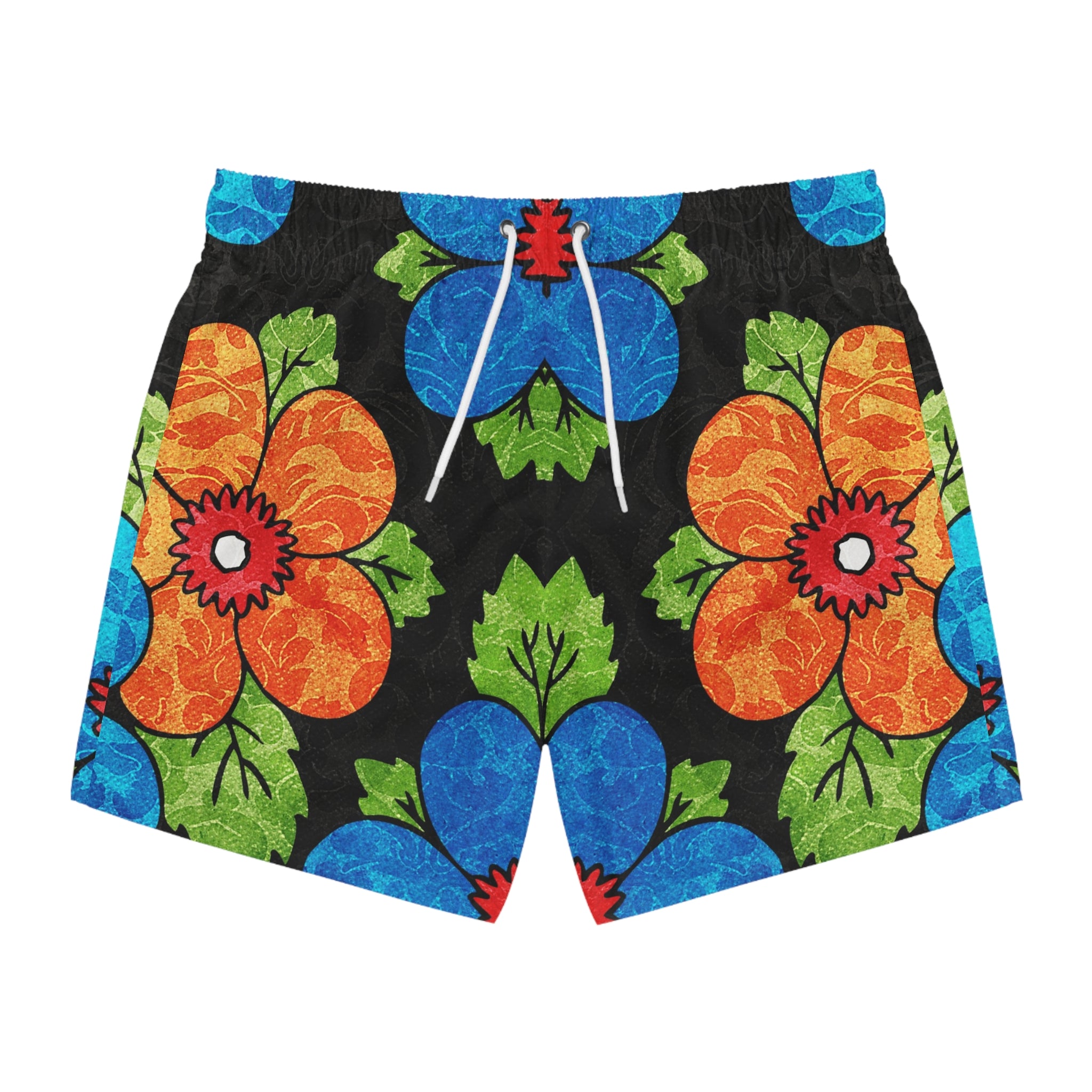 Groovy Black Floral Kl Swim Trunks (AOP), Artsulli - Art is Long, Life is Short, All Over Prints, Size, XS, Color, Seam thread color automatically matched to design, , , 80455951829060625231