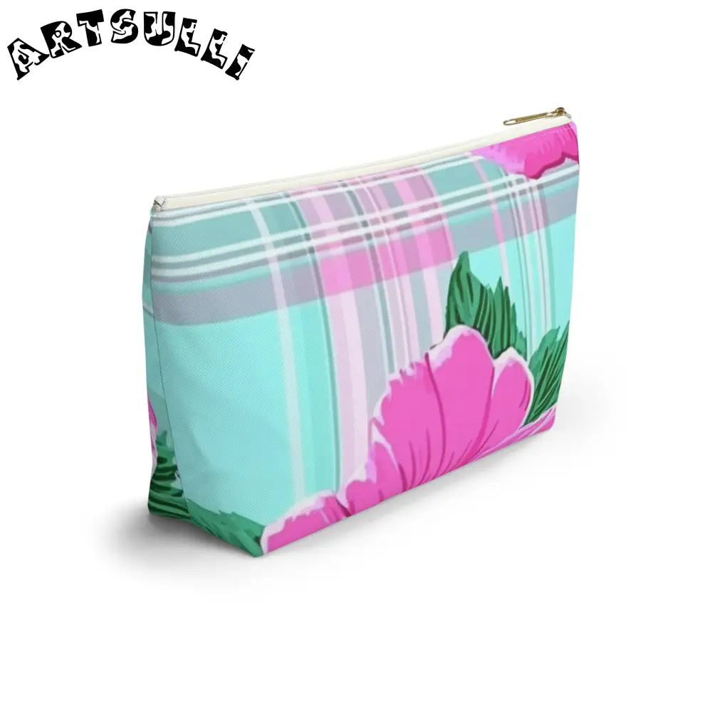 JAKKOUTTHEBXX Pink Floral Art Transferred Cosmetic Pouch