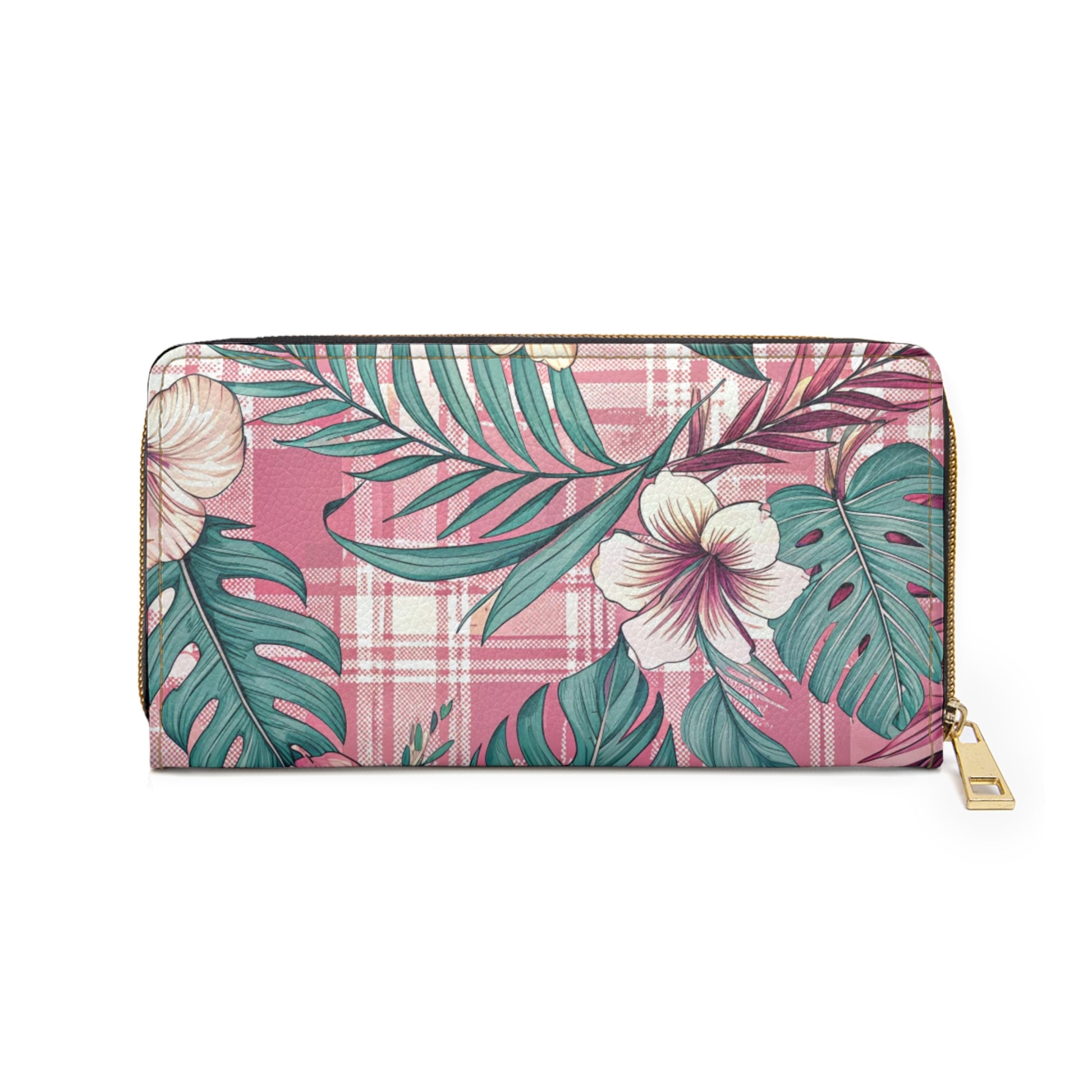 Plaid x Floral Burgundy and Green Zipper Wallet, Artsulli - Art is Long, Life is Short, Accessories, , , , , , , 