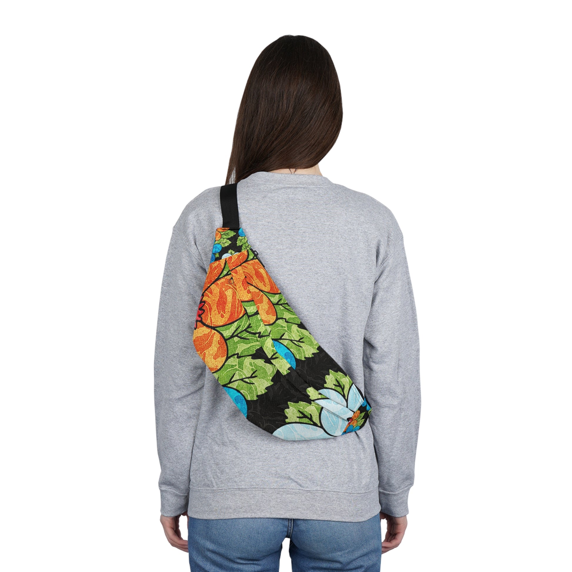 Groovy Black Floral Kl Large Fanny Pack, Artsulli - Art is Long, Life is Short, Bags, , , , , , , 