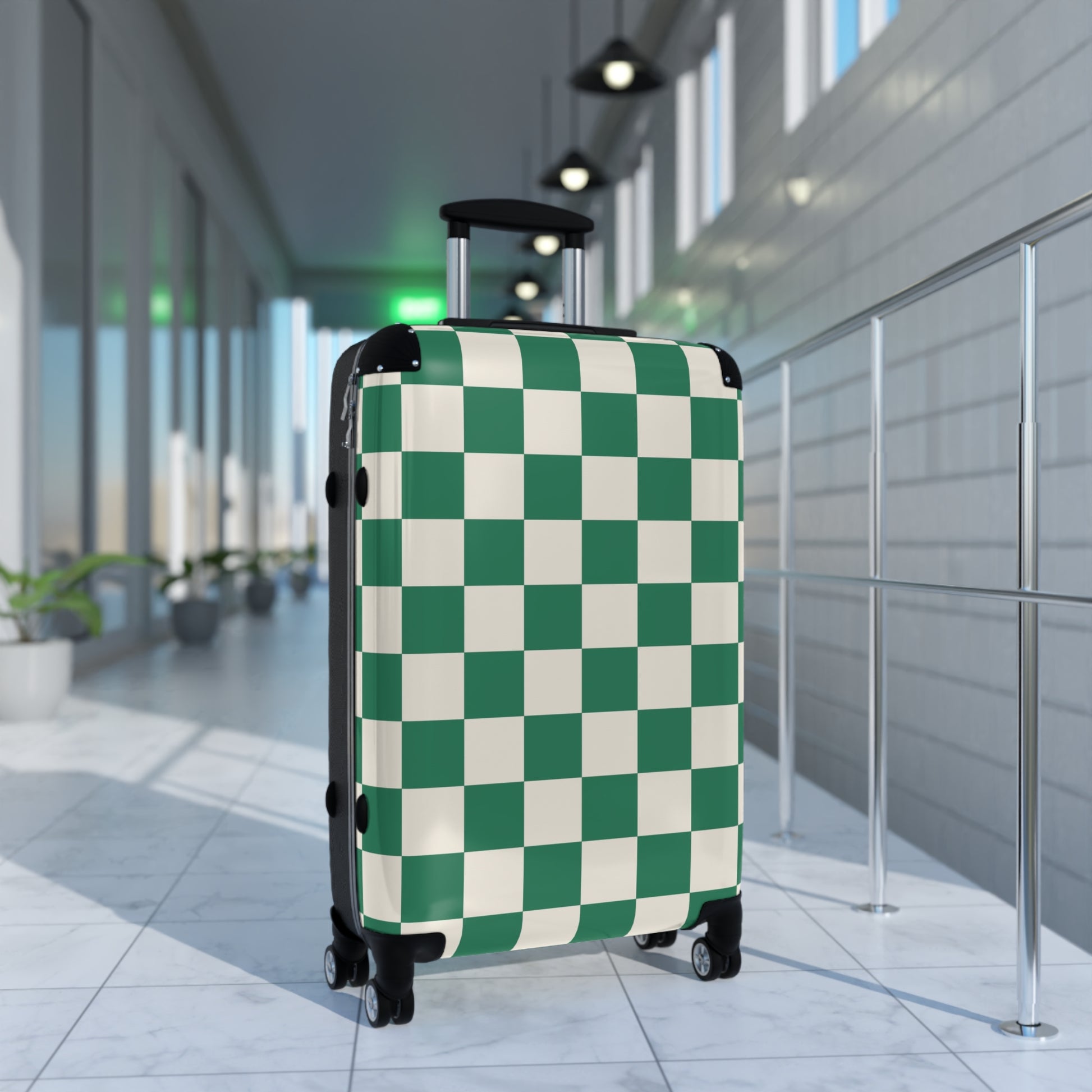 Checkerboard Dark Green Suitcase, Artsulli - Art is Long, Life is Short, Bags, , , , , , , 
