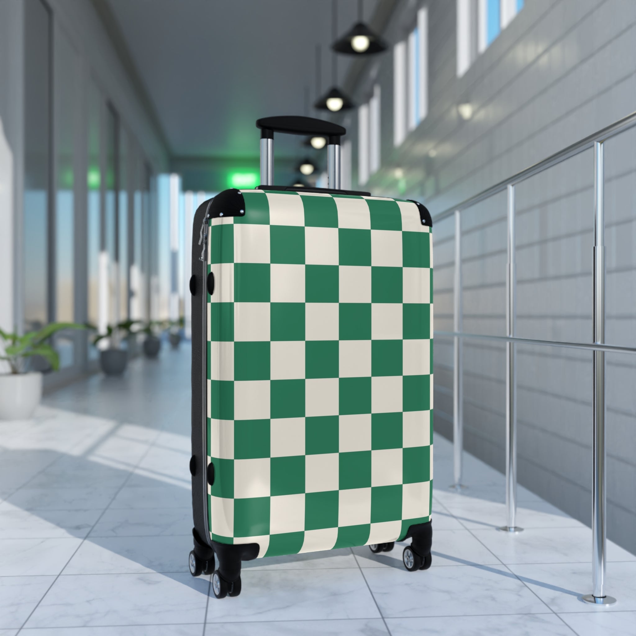 Checkerboard Dark Green Suitcase, Artsulli - Art is Long, Life is Short, Bags, , , , , , , 