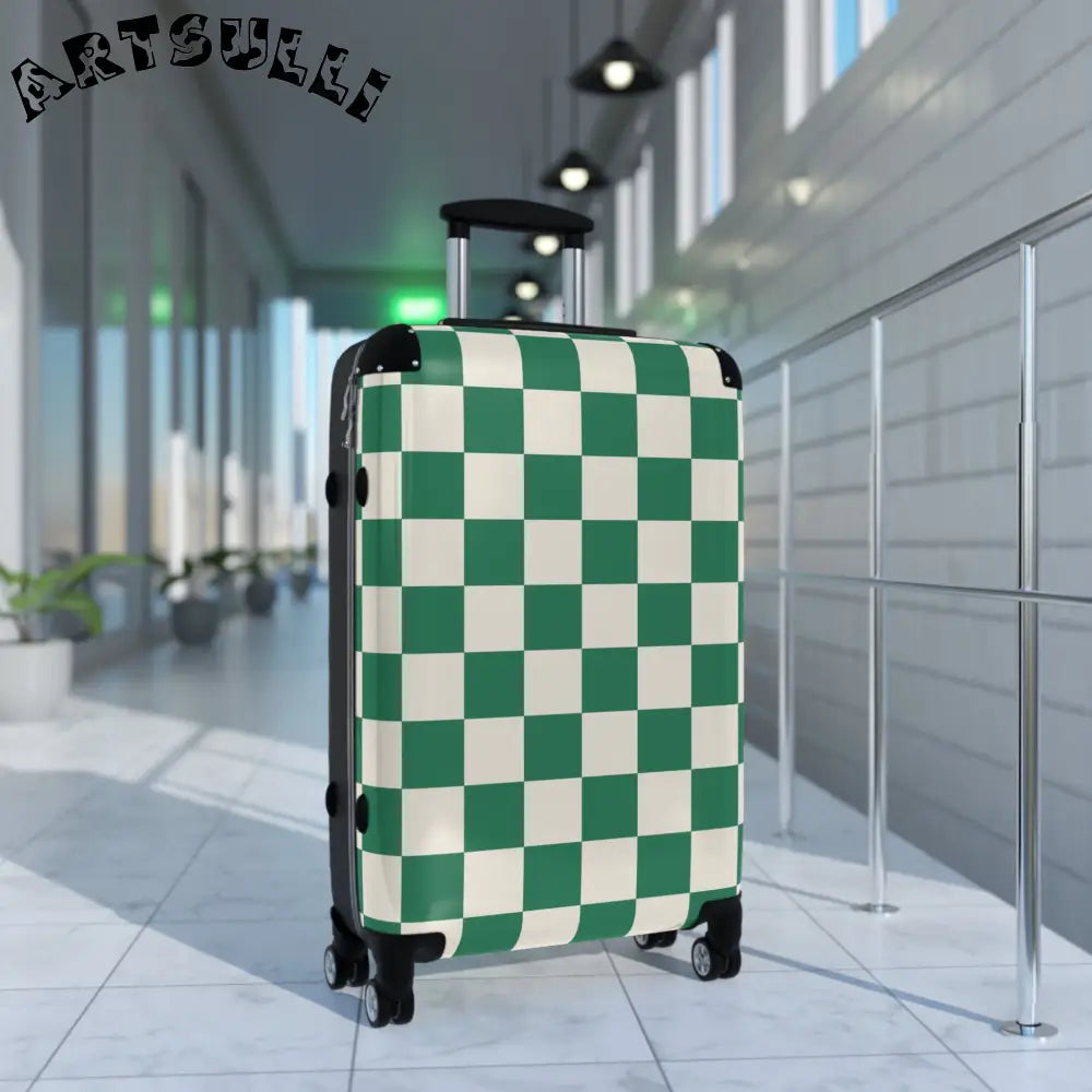 JAKKOUTTHEBXX Checkerboard Dark Green Suitcase JAKKOUTTHEBXX
