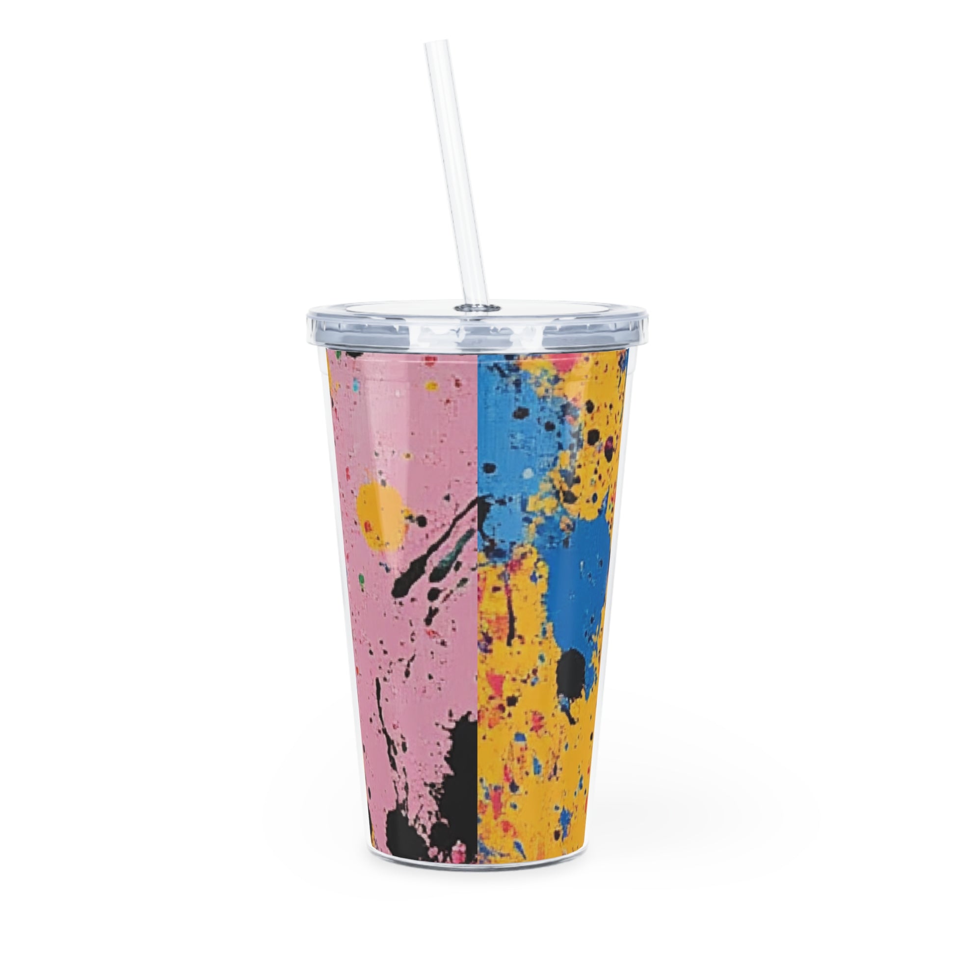 The Colors Of Paint Splatter Plastic Tumbler with Straw, Artsulli - Art is Long, Life is Short, Mug, , , , , , , 