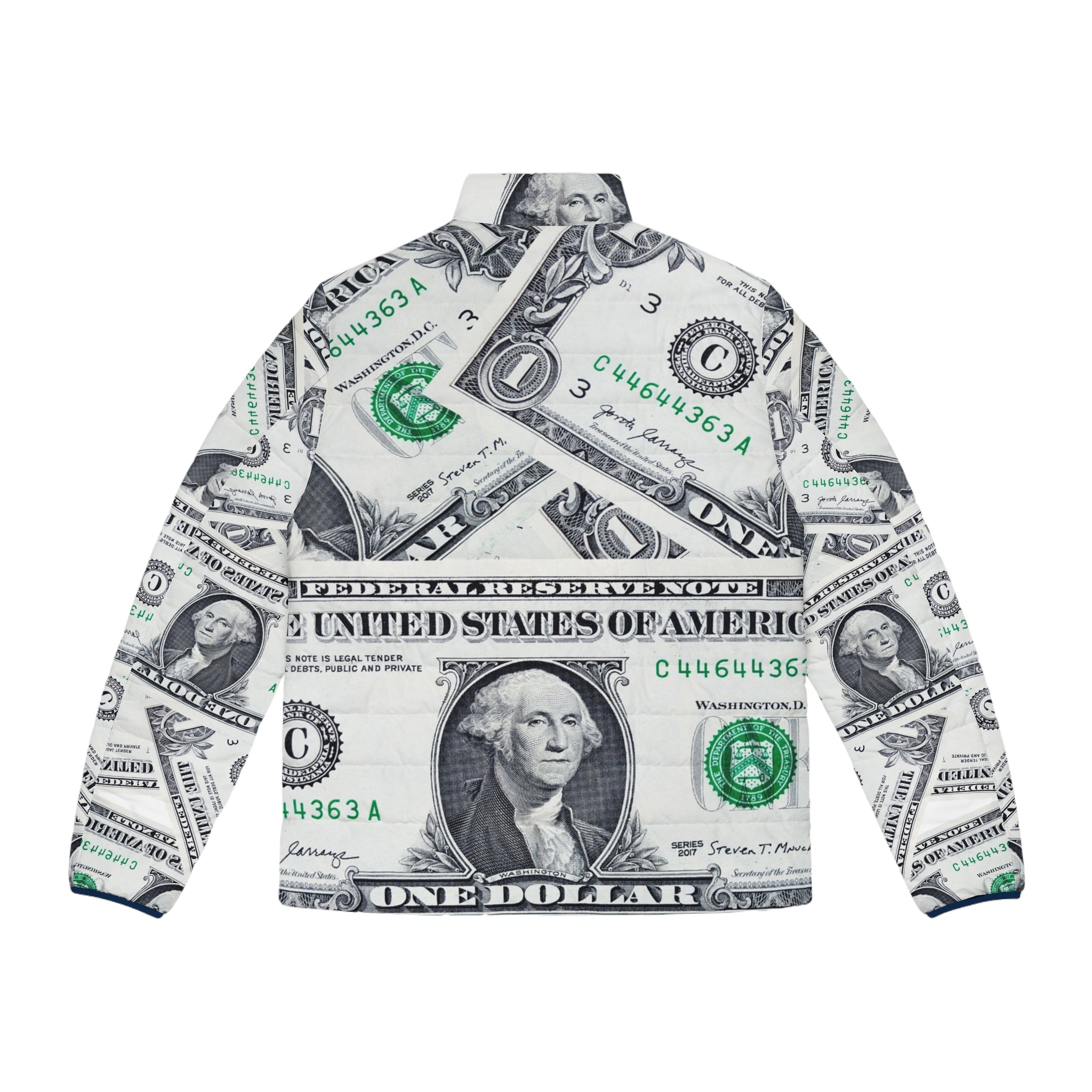 Money Collage Men's Puffer Jacket (AOP), Artsulli - Art is Long, Life is Short, All Over Prints, , , , , , , 