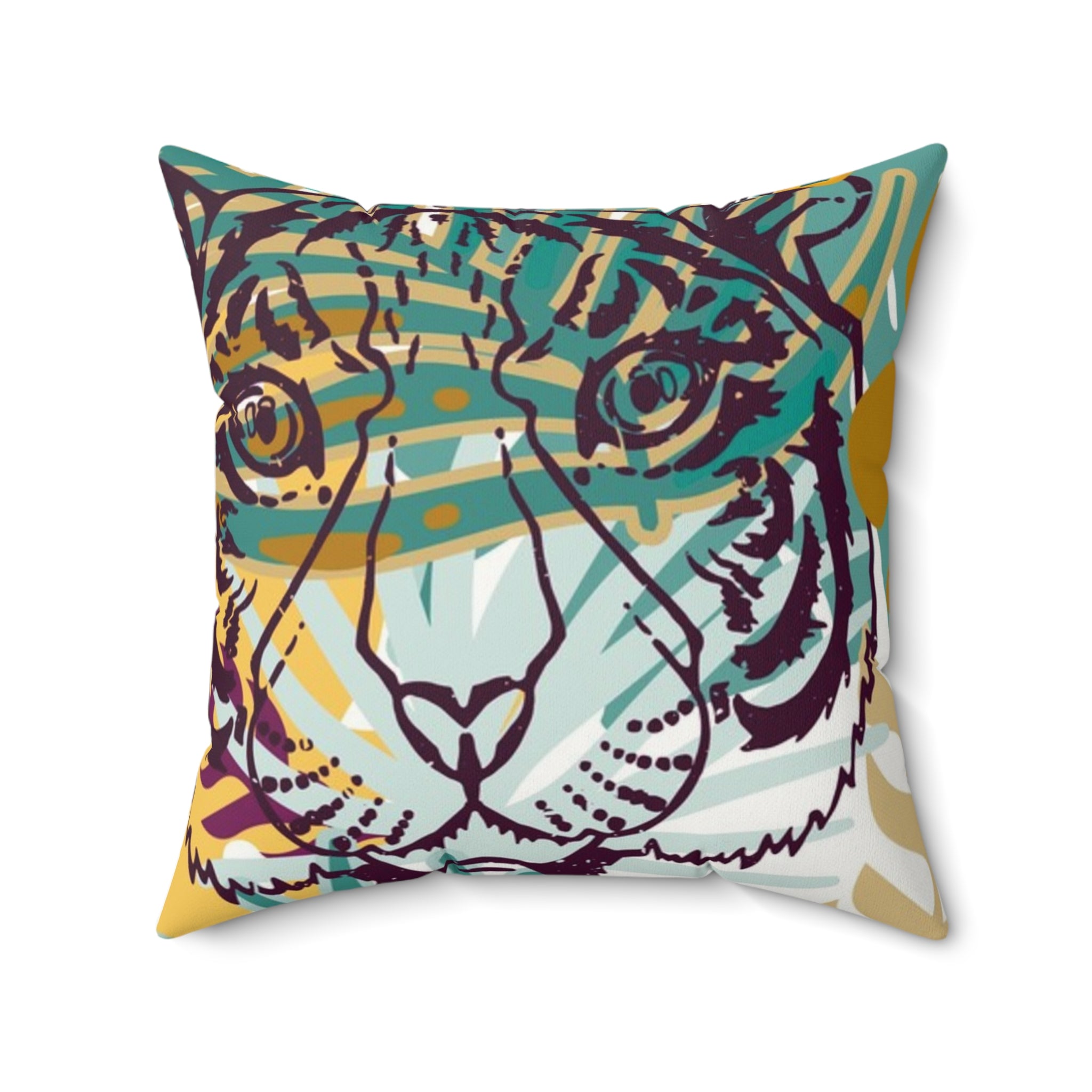 Tropical Jungle Tigers Brown and Green Faux Suede Square Pillow, Artsulli - Art is Long, Life is Short, Home Decor, , , , , , , 
