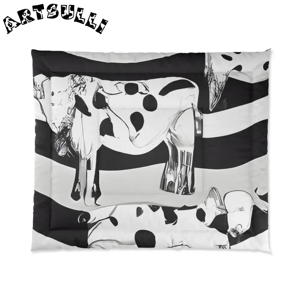 JAKKOUTTHEBXX Black and White Striped Cow Print Comforter