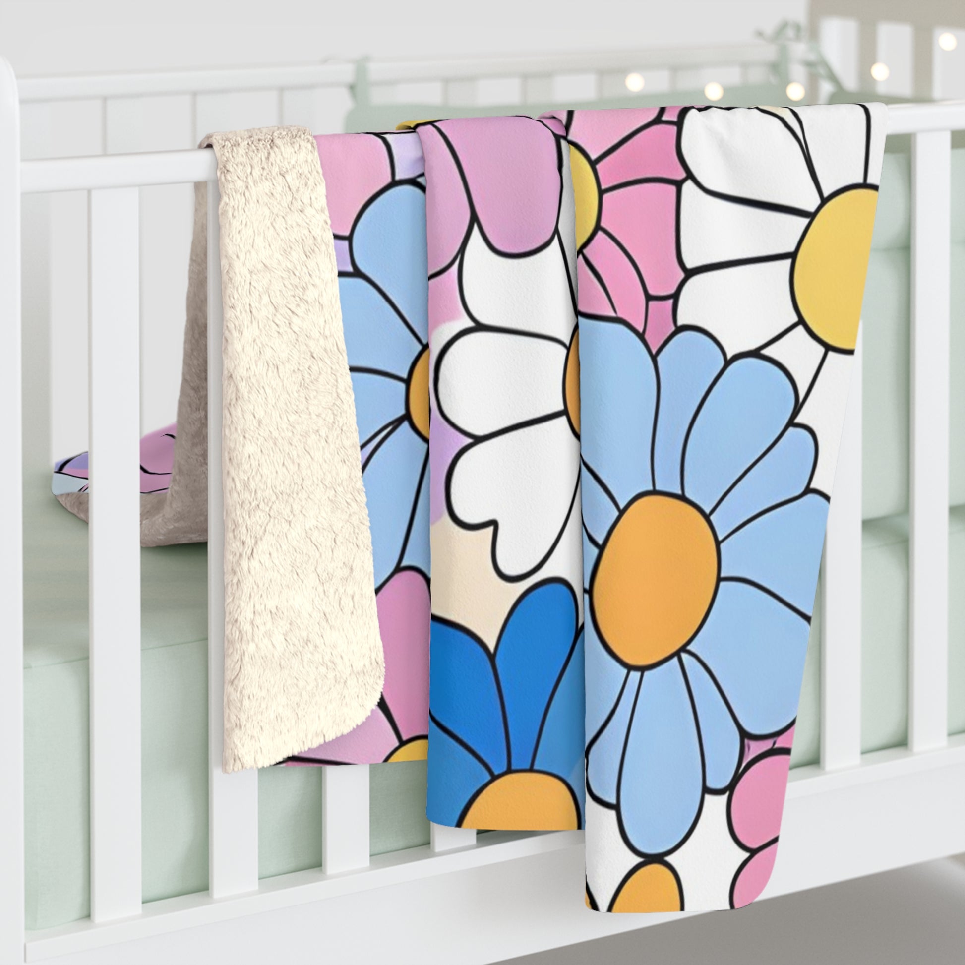 Flower Hour Purple and Blue Sherpa Fleece Blanket, Artsulli - Art is Long, Life is Short, Home Decor, , , , , , , 