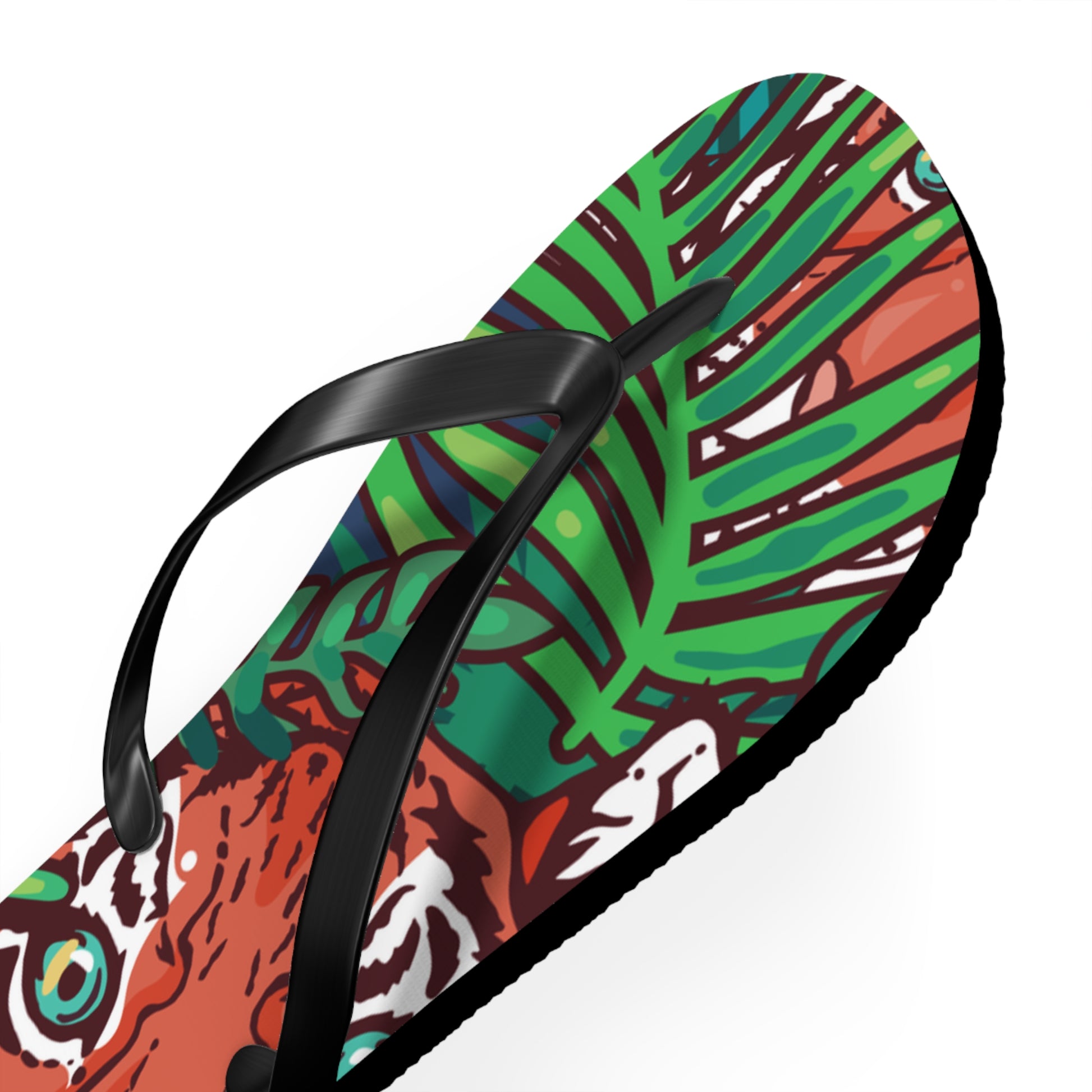 Tropical Jungle Tigers Blue and Green Flip Flops, Artsulli - Art is Long, Life is Short, Shoes, , , , , , , 