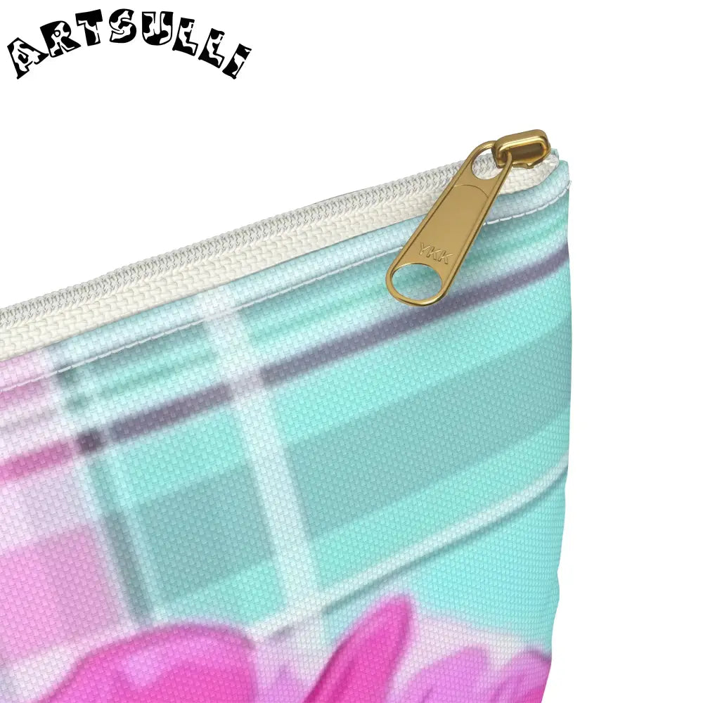 JAKKOUTTHEBXX Pink Hibiscus Plaid Flat Pouch JAKKOUTTHEBXX Artsulli