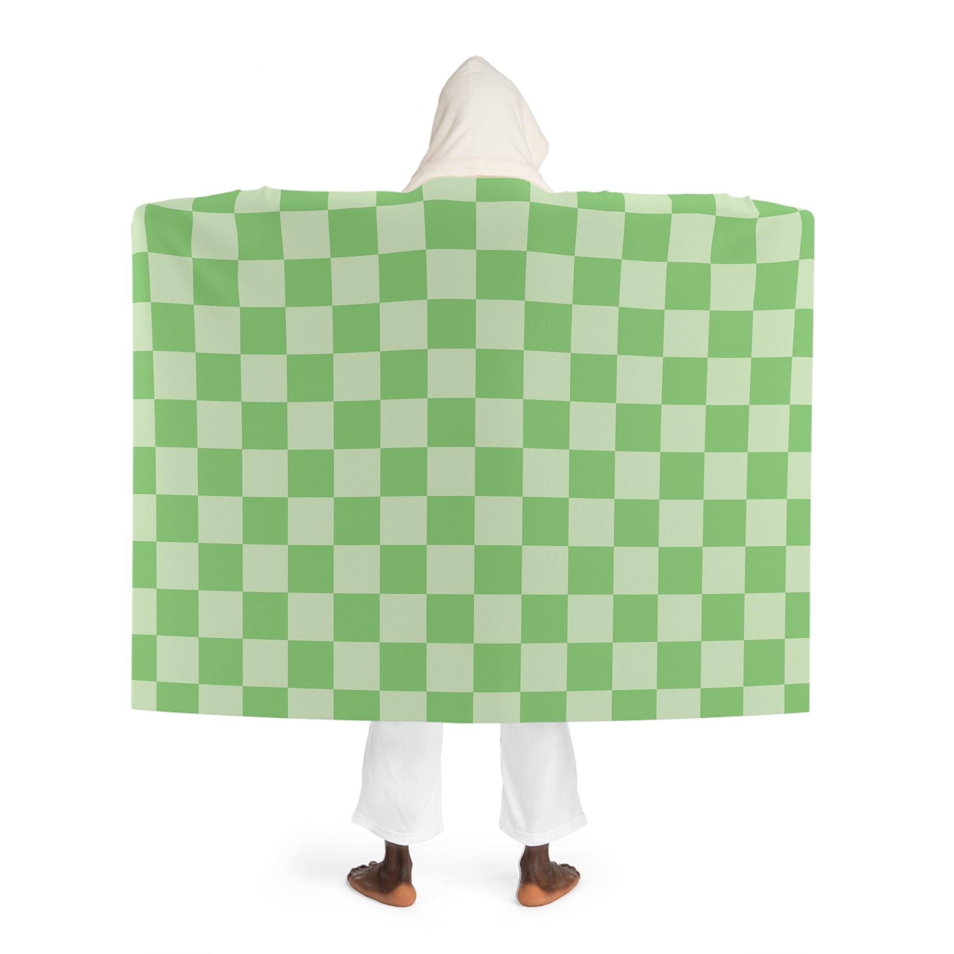 Checkerboard Green Hooded Sherpa Fleece Blanket, Artsulli - Art is Long, Life is Short, All Over Prints, , , , , , , 