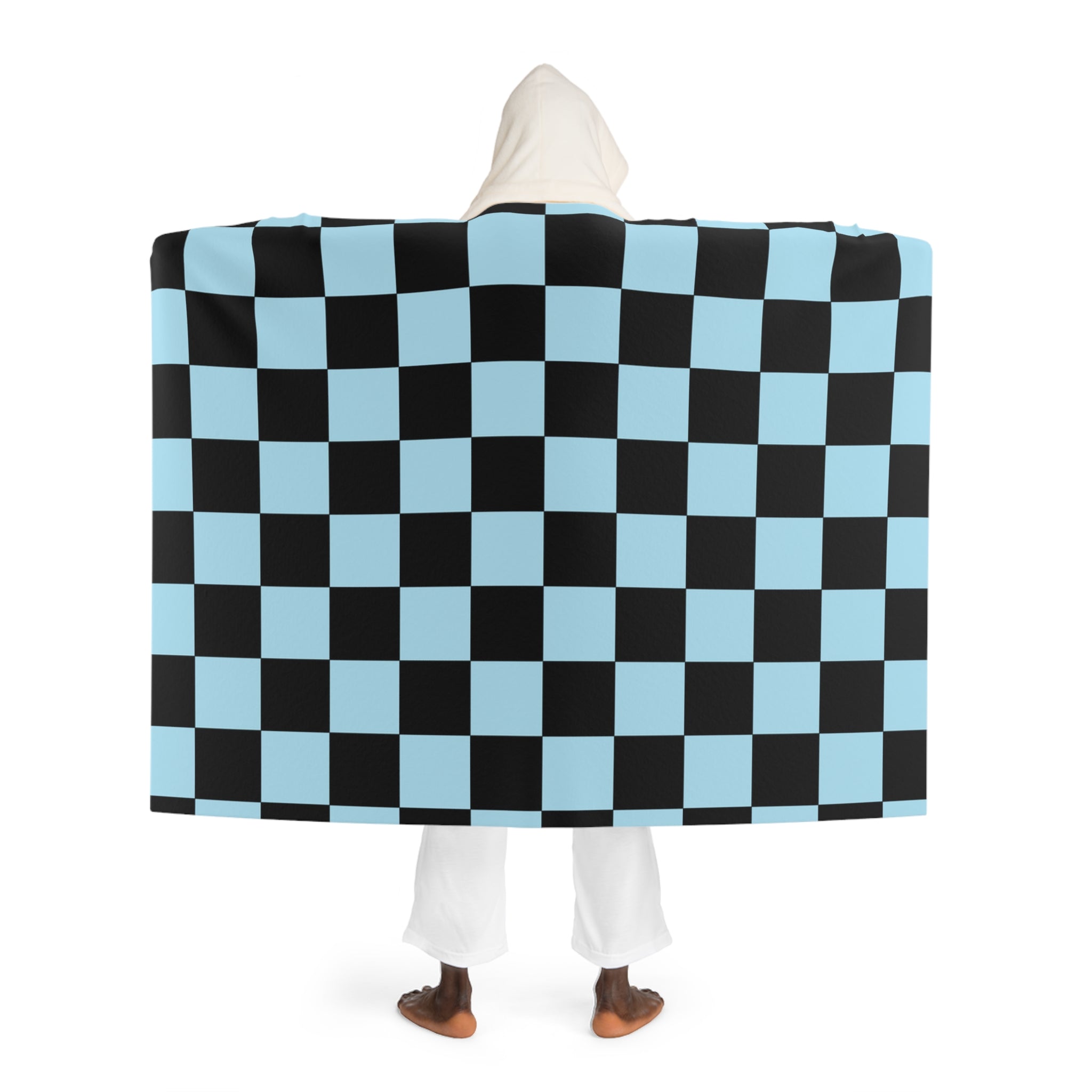 Checkerboard Black and Blue Hooded Sherpa Fleece Blanket, Artsulli - Art is Long, Life is Short, All Over Prints, , , , , , , 