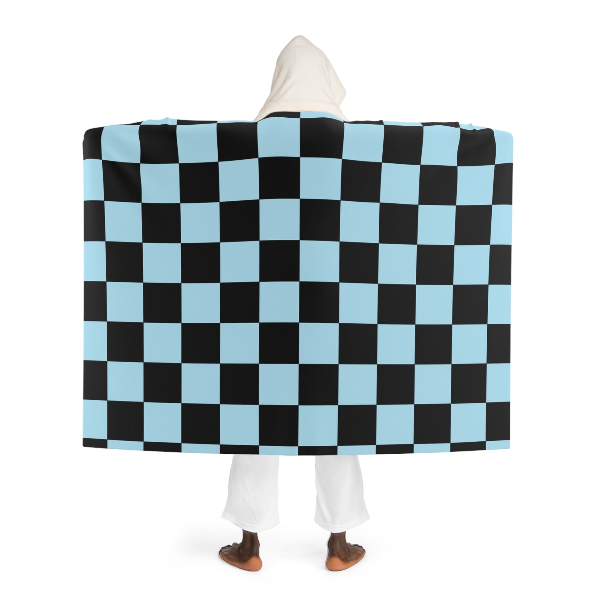 Checkerboard Black and Blue Hooded Sherpa Fleece Blanket, Artsulli - Art is Long, Life is Short, All Over Prints, , , , , , , 
