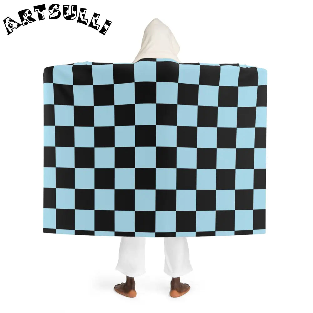 JAKKOUTTHEBXX Checkerboard Black and Blue Hooded Sherpa Fleece