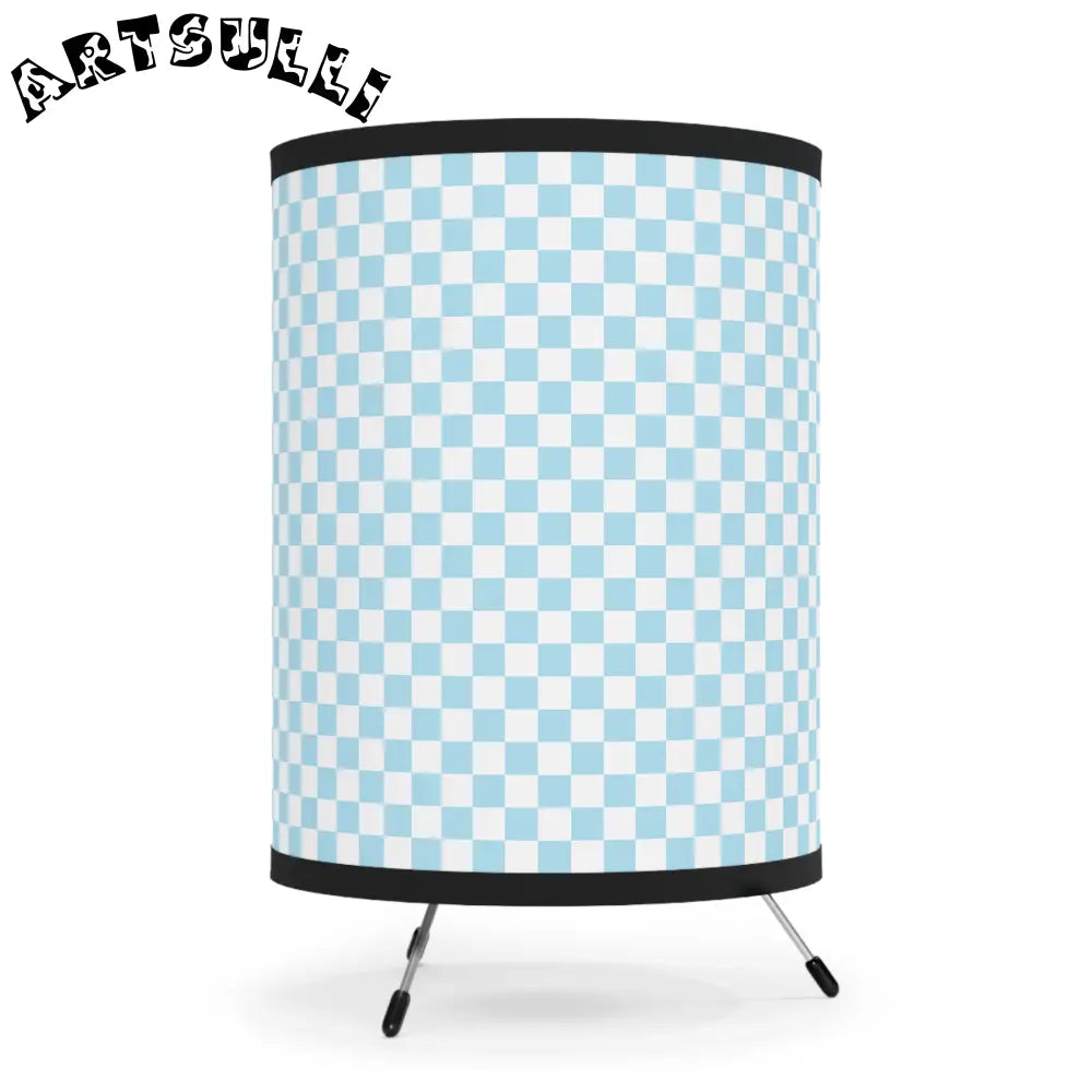 JAKKOUTTHEBXX Checkerboard Sky Blue Tripod Lamp with High-Res