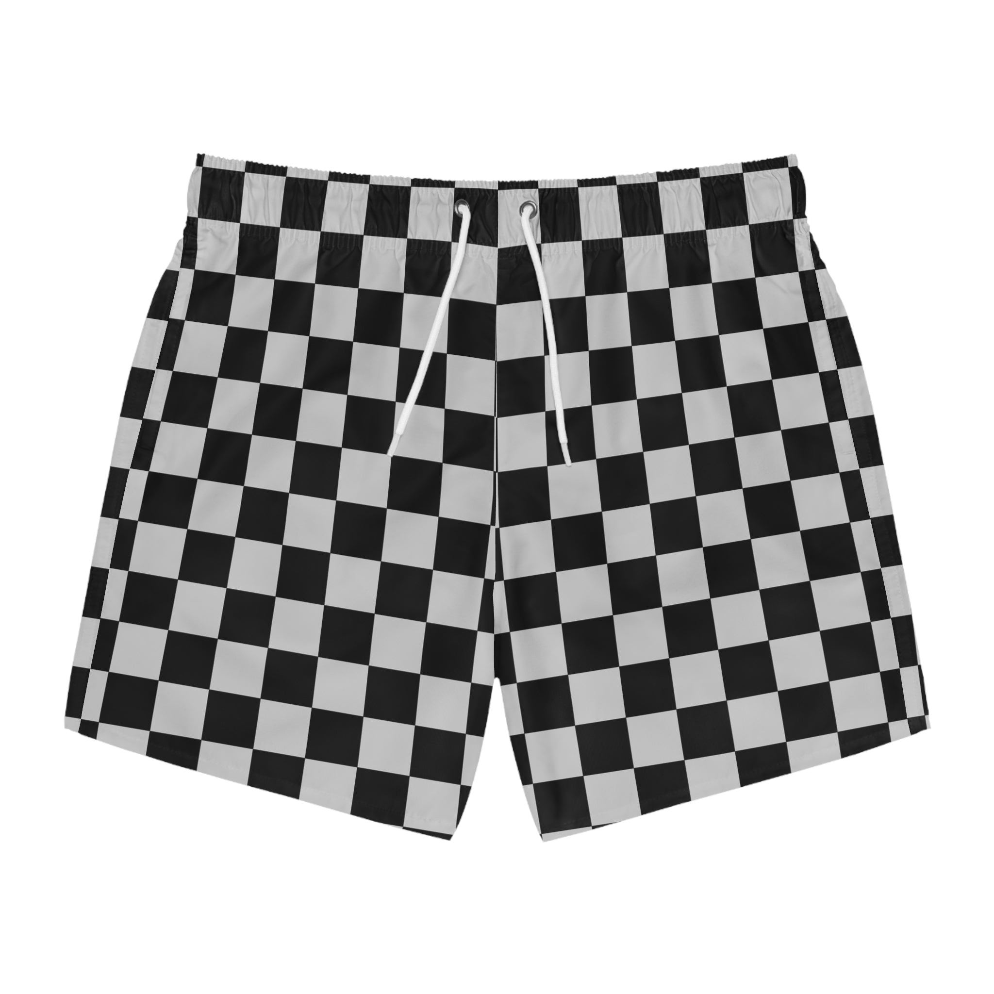 Checkerboard Dada Black and Light Gray Swim Trunks (AOP), Artsulli - Art is Long, Life is Short, All Over Prints, Size, XS, Color, Seam thread color automatically matched to design, , , 87063726694522215549