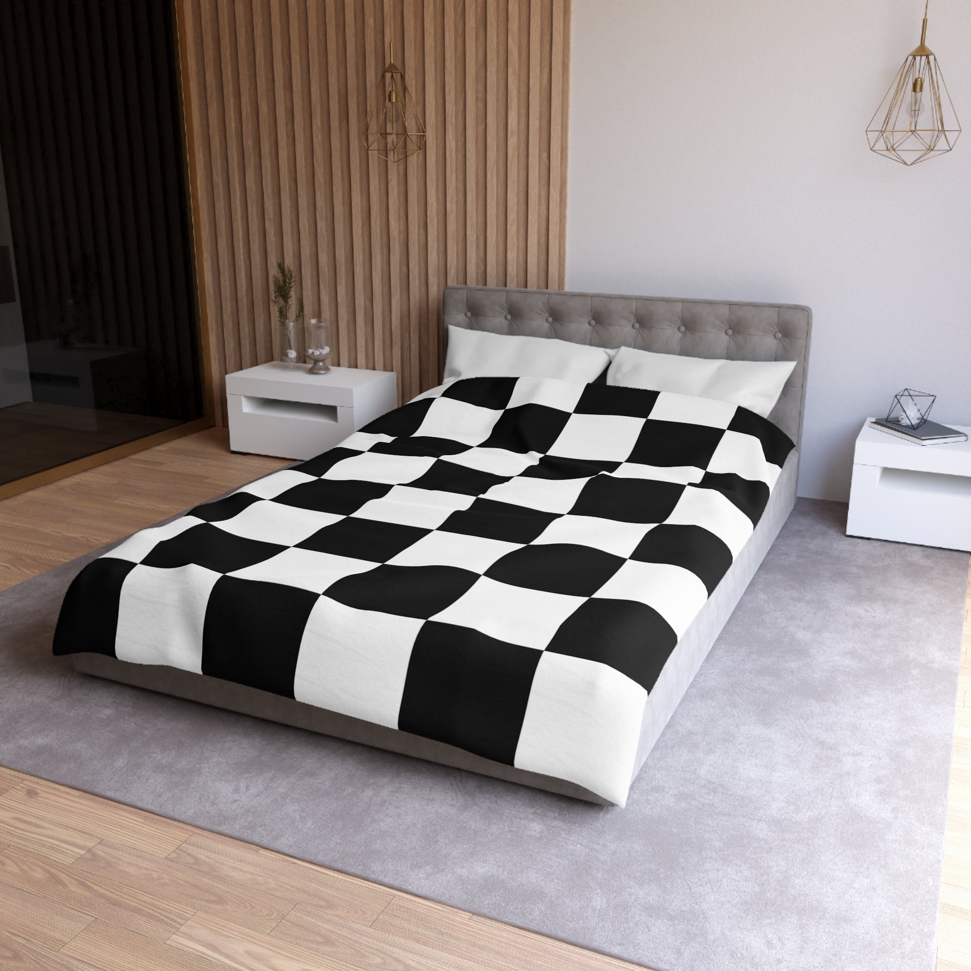 Checkerboard Black and White Microfiber Duvet Cover, Artsulli - Art is Long, Life is Short, Home Decor, , , , , , , 