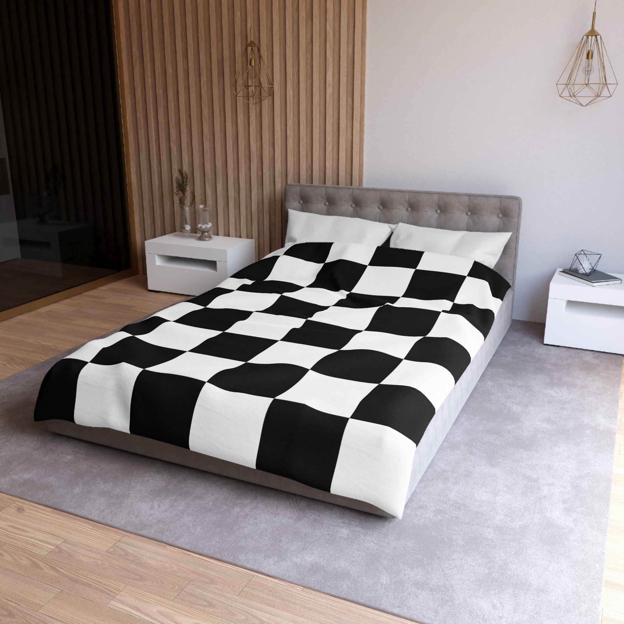 Checkerboard Black and White Microfiber Duvet Cover, Artsulli - Art is Long, Life is Short, Home Decor, , , , , , , 